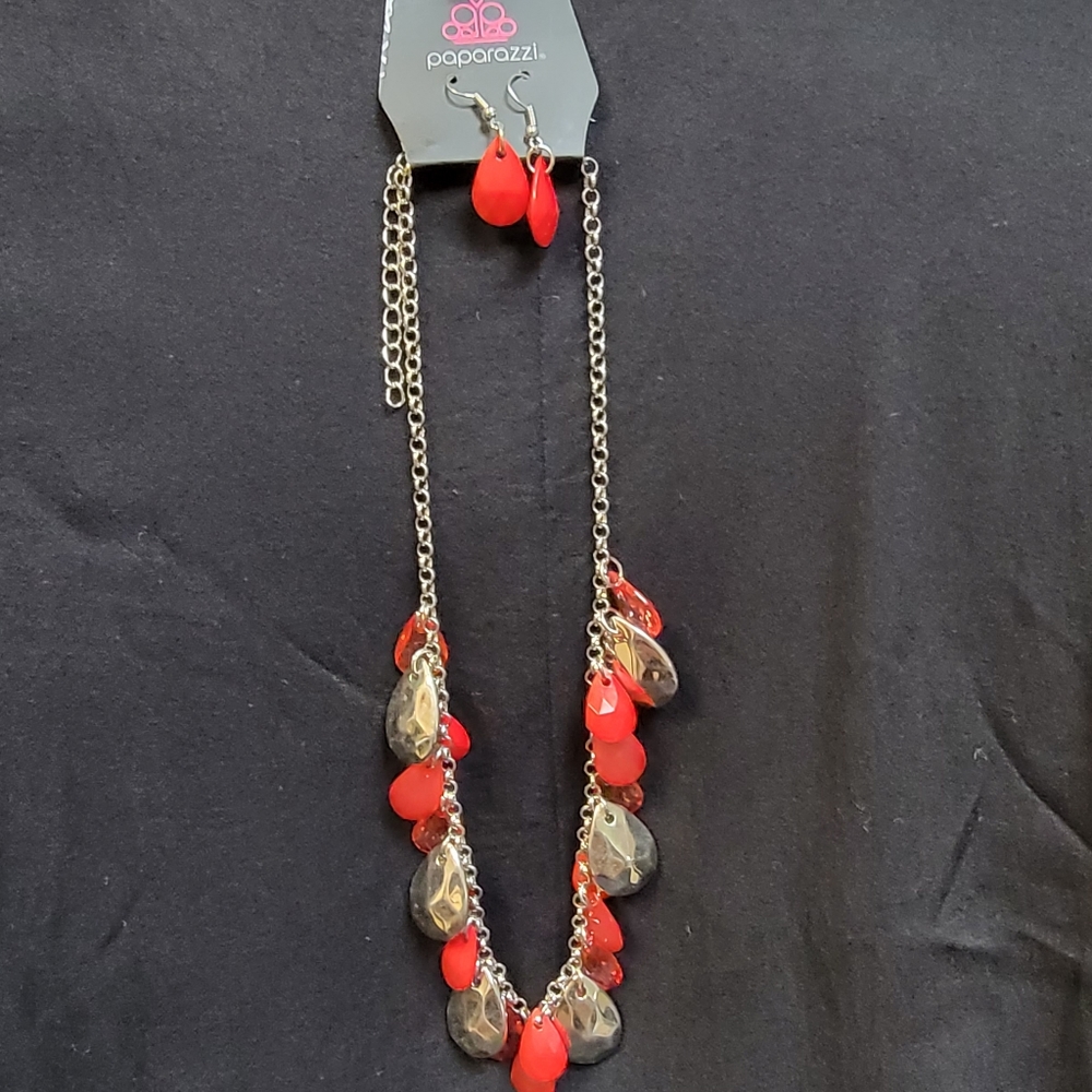NWT Paparazzi - "Hurricane Season"- Red Silver Necklace